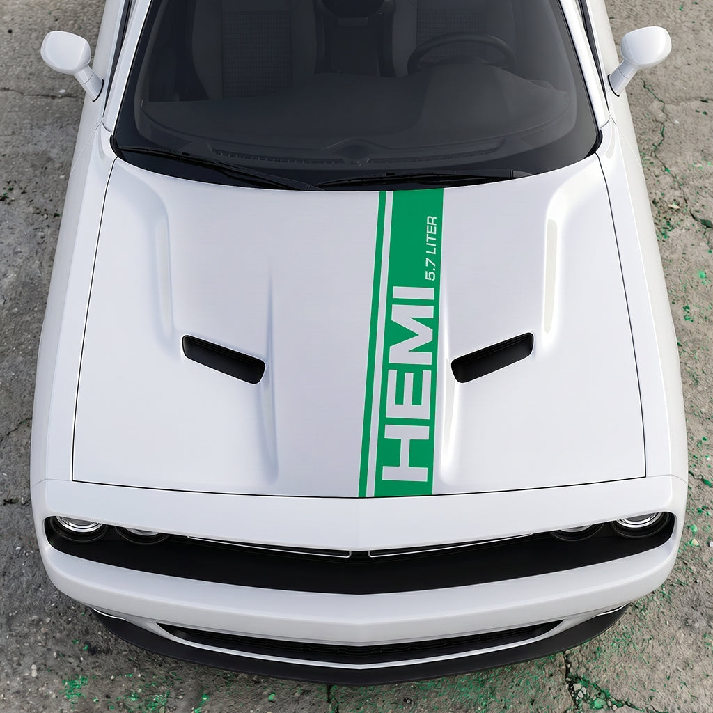 Hood Panel Decal/Sticker - HEMI 5.7 Liter Vertical Performance Stripe - Pillar Style Side-Hood Accent Vinyl Graphic Kit - For Dodge Challenger 2015-2024 - Premium Vinyl