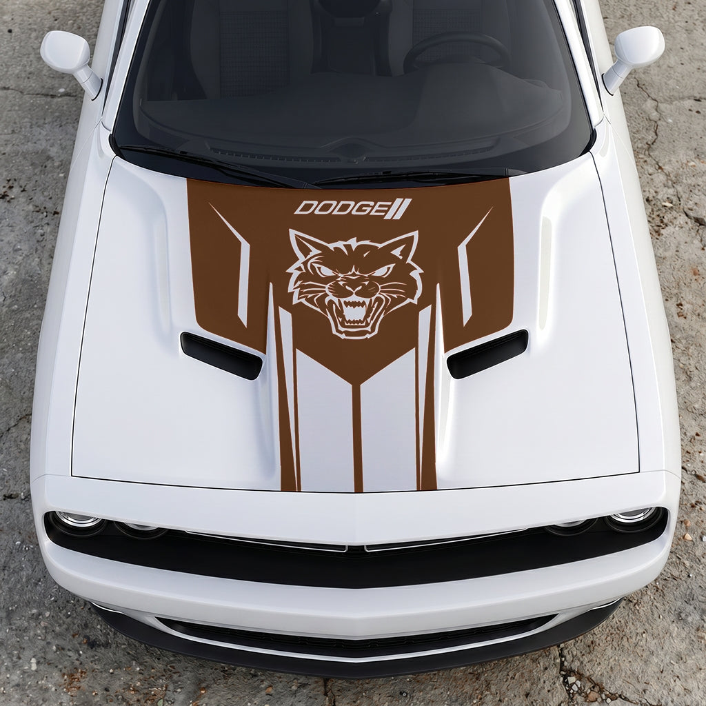 Hood Panel Decal/Sticker - Hellcat Frontal Assault Logo - Symmetrical Side-Accented Graphic Kit - For Dodge Challenger 2015-2024 - Premium Vinyl