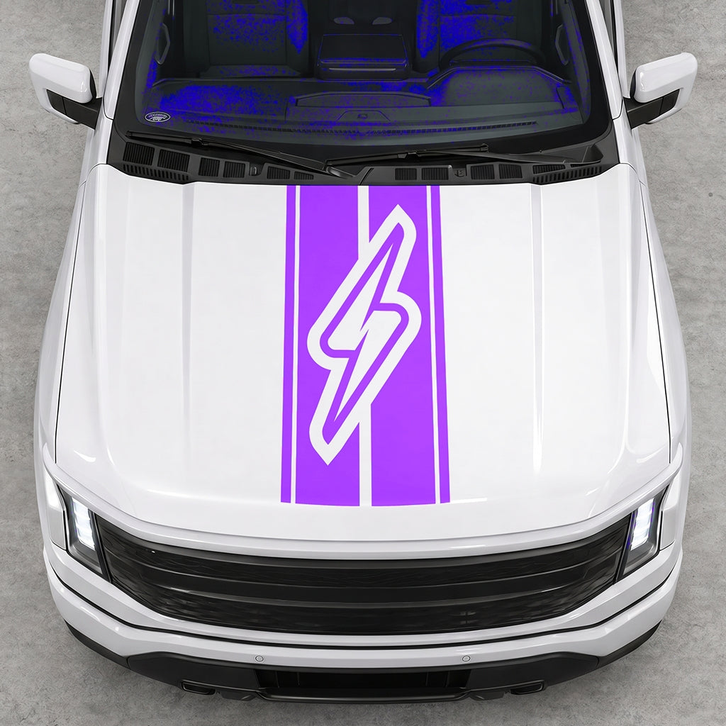 Hood Panel Decal/Sticker - Triple Stripes Electric Graphic Decal Graphic Kit - For FORD F-150 2015-2020 - Premium Vinyl