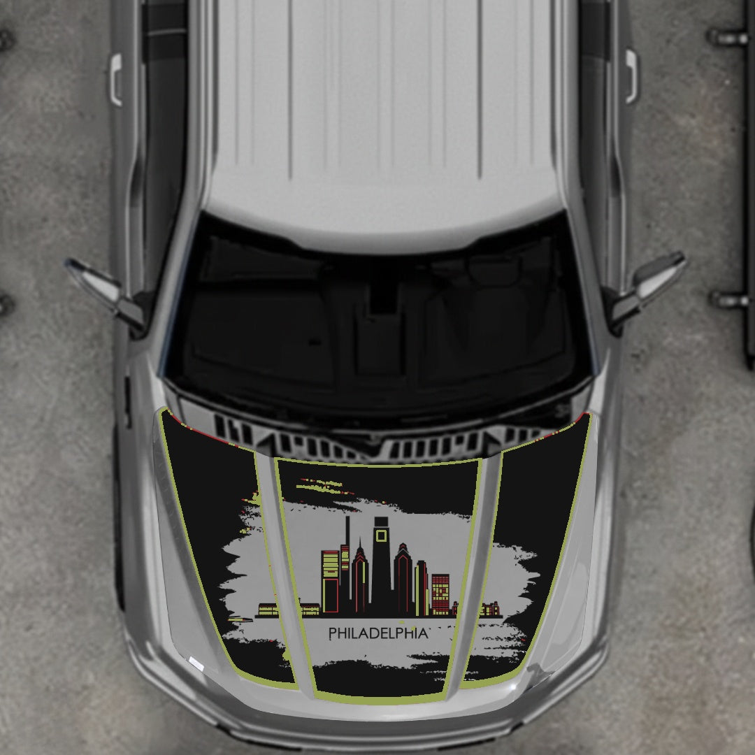 Hood Panel Decal/Sticker - Philadelphia - Cut - Border Graphic Kit - For Ford F-150 2020-2026 - Premium Vinyl