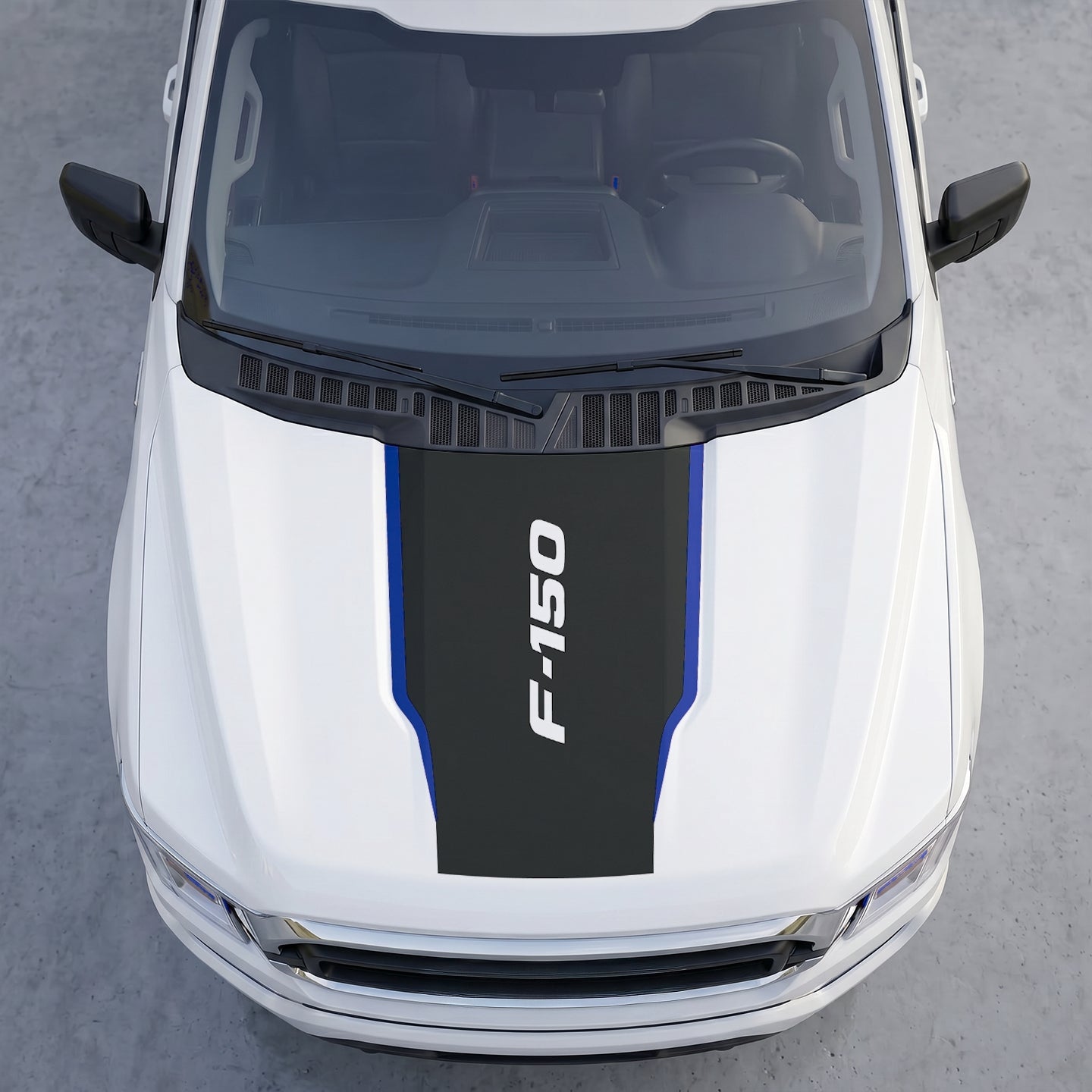 Hood Panel Decal/Sticker - Clean Matte Black Hood Decal Wrap – Center Accent Shield with Vertical Logo & Side Trim Graphic Kit - For Ford F-150 F150 2015-2020 - Premium Vinyl