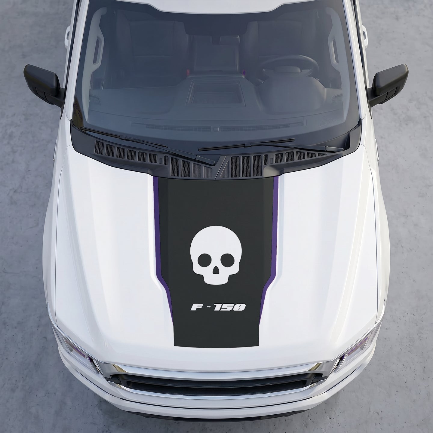 Hood Panel Decal/Sticker - Classic Skull Hood Decal Wrap – Matte Black Full Hood Accent with White Skull Graphic & Logo Graphic Kit - For Ford F-150 F150 2015-2020 - Premium Vinyl