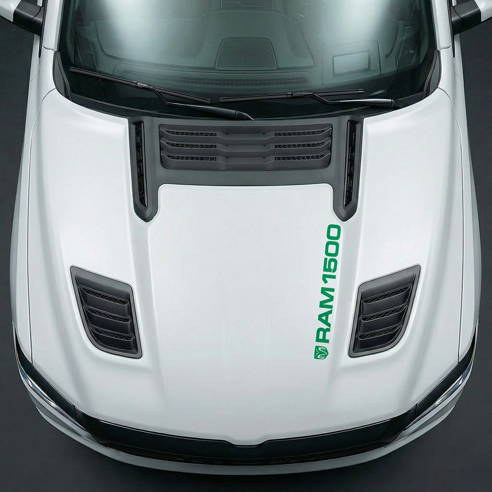 Hood Panel Decal/Sticker - Sleek Vertical RAM 1500 Text & Logo Minimalist - Cut Graphic Kit - For Dodge Ram 2019-2025 - Premium Vinyl