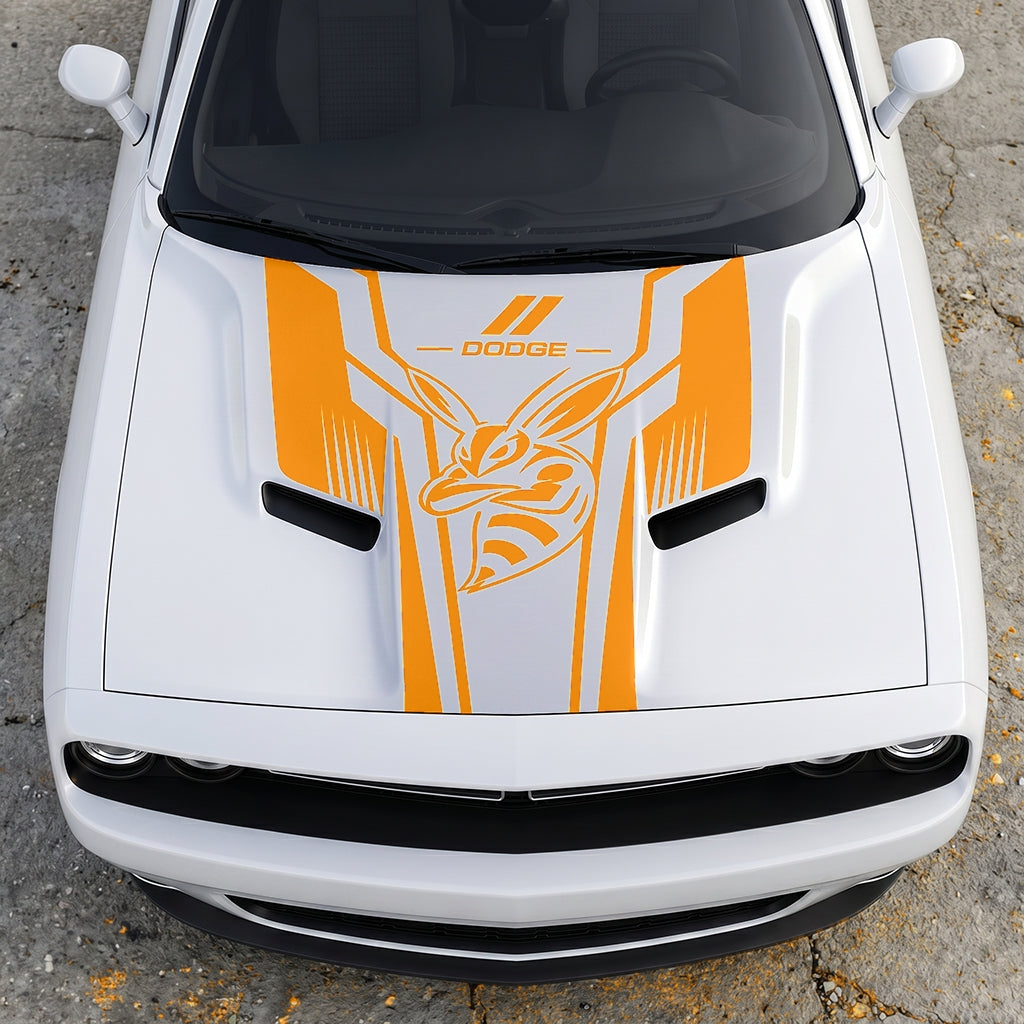 Hood Panel Decal/Sticker - Scat Pack Angry Bee Aerodynamic - Dual-Wing Performance Series Graphic Kit - For Dodge Challenger 2015-2024 - Premium Vinyl