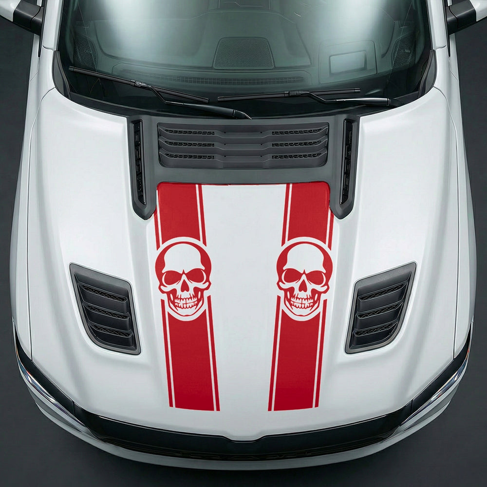 Hood Panel Decal/Sticker - Sinister Skull Racing Stripes Graphic Kit - For Dodge Ram 2019-2025 - Premium Vinyl