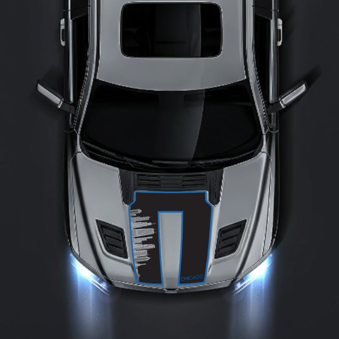 Performance Hood Panel Decal/Sticker - Chicago Skyline - Cut - Border Graphic Kit - For Dodge RAM 1500 2019-2025 - Premium Vinyl