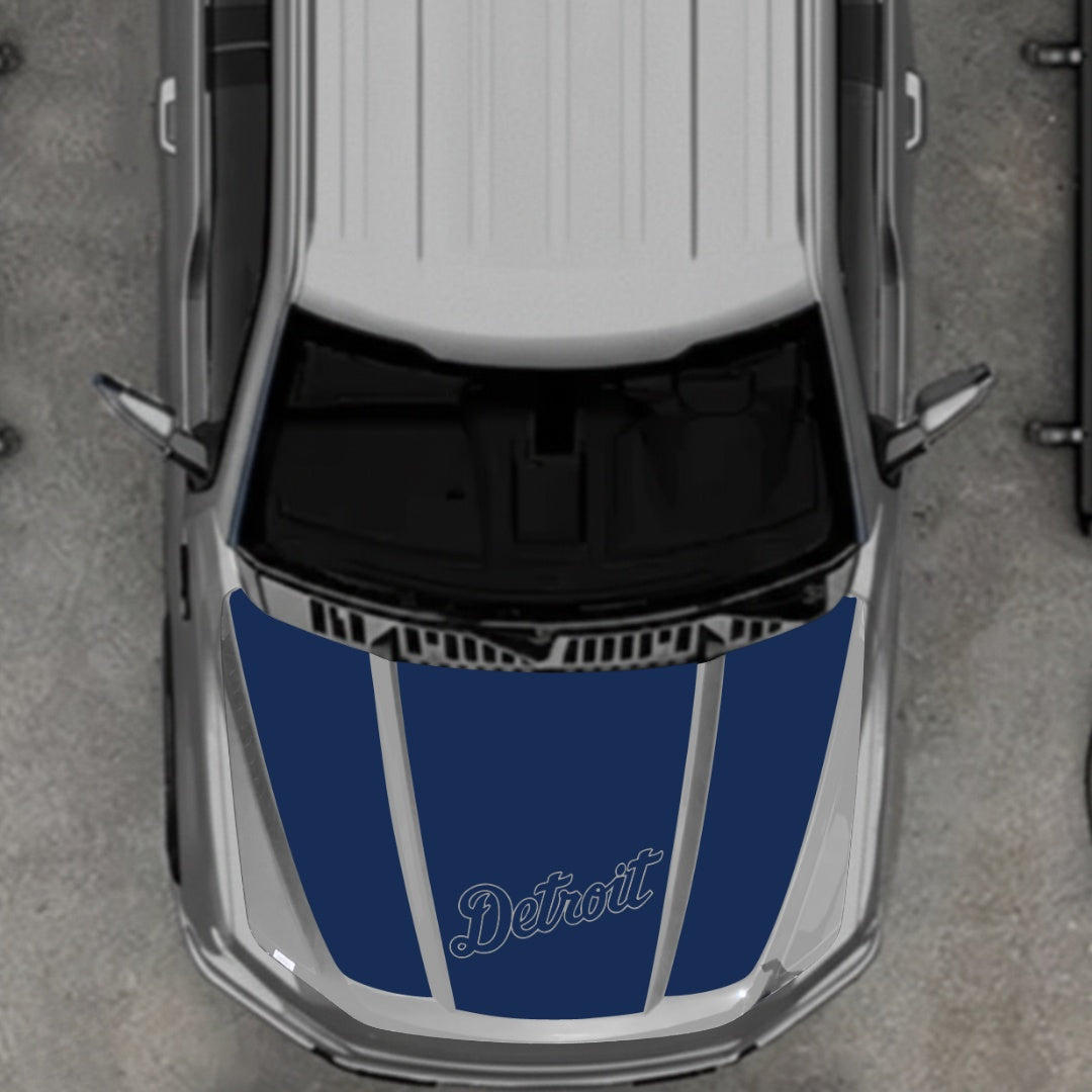 Hood Panel Decal/Sticker - Detroit Blue - Cut Graphic Kit - For Ford F-150 2020-2026 - Premium Vinyl