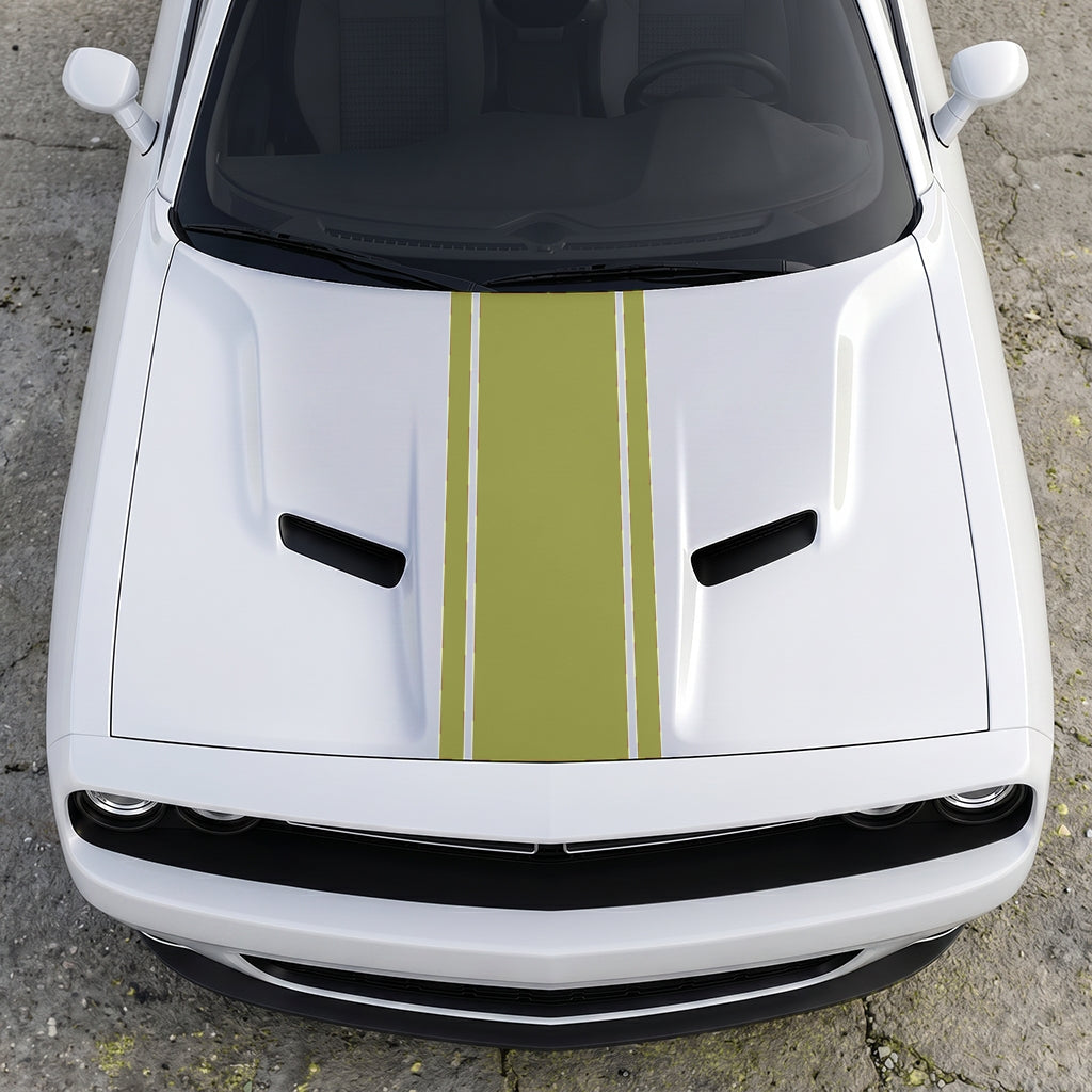 Hood Panel Decal/Sticker - Classic Rally Center Stripe - Dual-Pin Accent Hood & Trunk Racing Graphic Kit - For Dodge Challenger 2015-2024 - Premium Vinyl