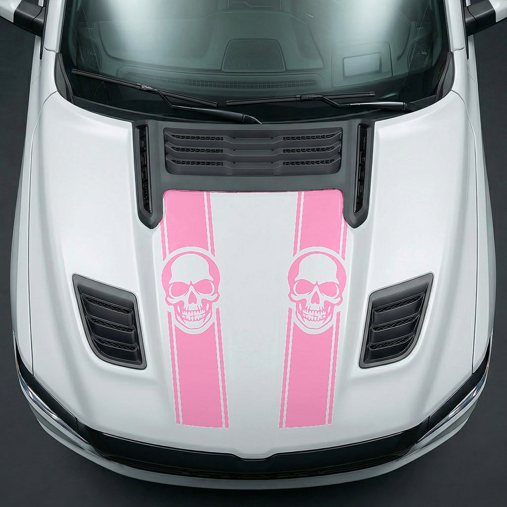 Hood Panel Decal/Sticker - Sinister Skull Racing Stripes Graphic Kit - For Dodge Ram 2019-2025 - Premium Vinyl