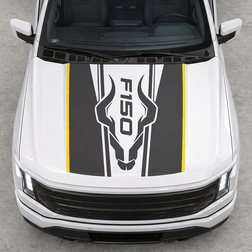 Hood Panel Decal/Sticker - Ram Horns Graphic Decal Graphic Kit - For Ford F-150 2015-2020 - Premium Vinyl