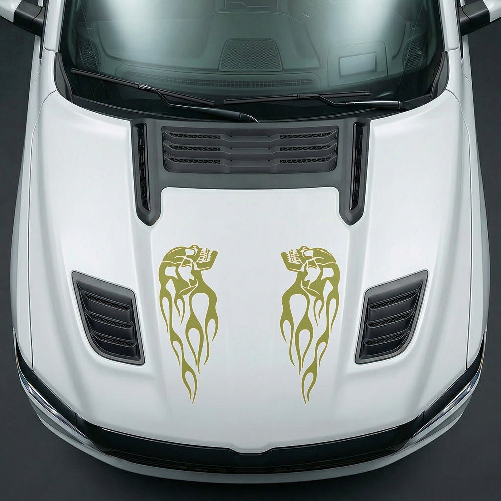 Hood Panel Decal/Sticker - Fiery Skulls Custom U-Shape - Cut Graphic Kit - For Dodge Ram 2019-2025 - Premium Vinyl