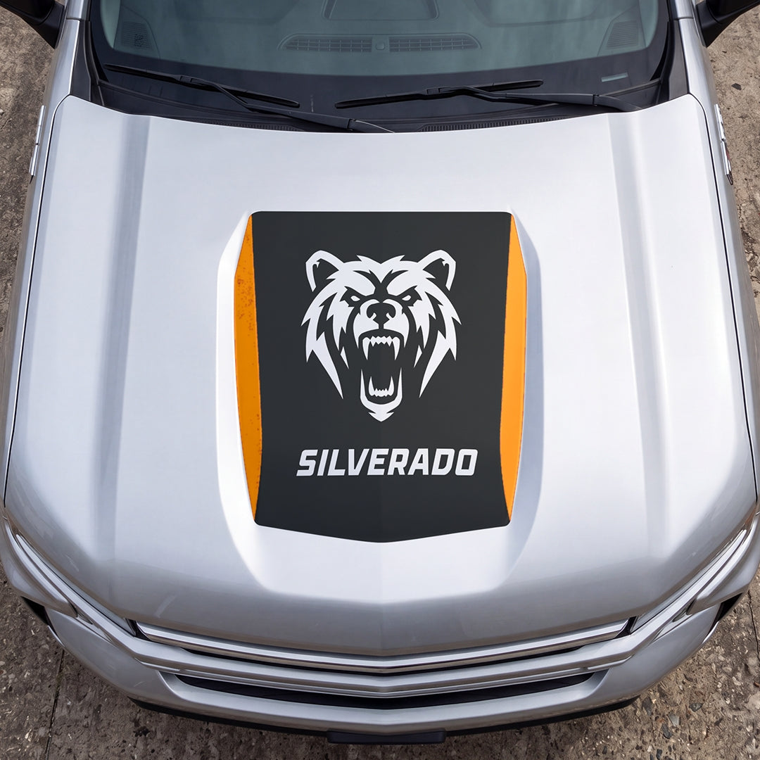Hood Panel Decal/Sticker - Aggressive Bear Face Graphic Decal Graphic Kit - For Chevrolet Silverado 2019-2024 - Premium Vinyl