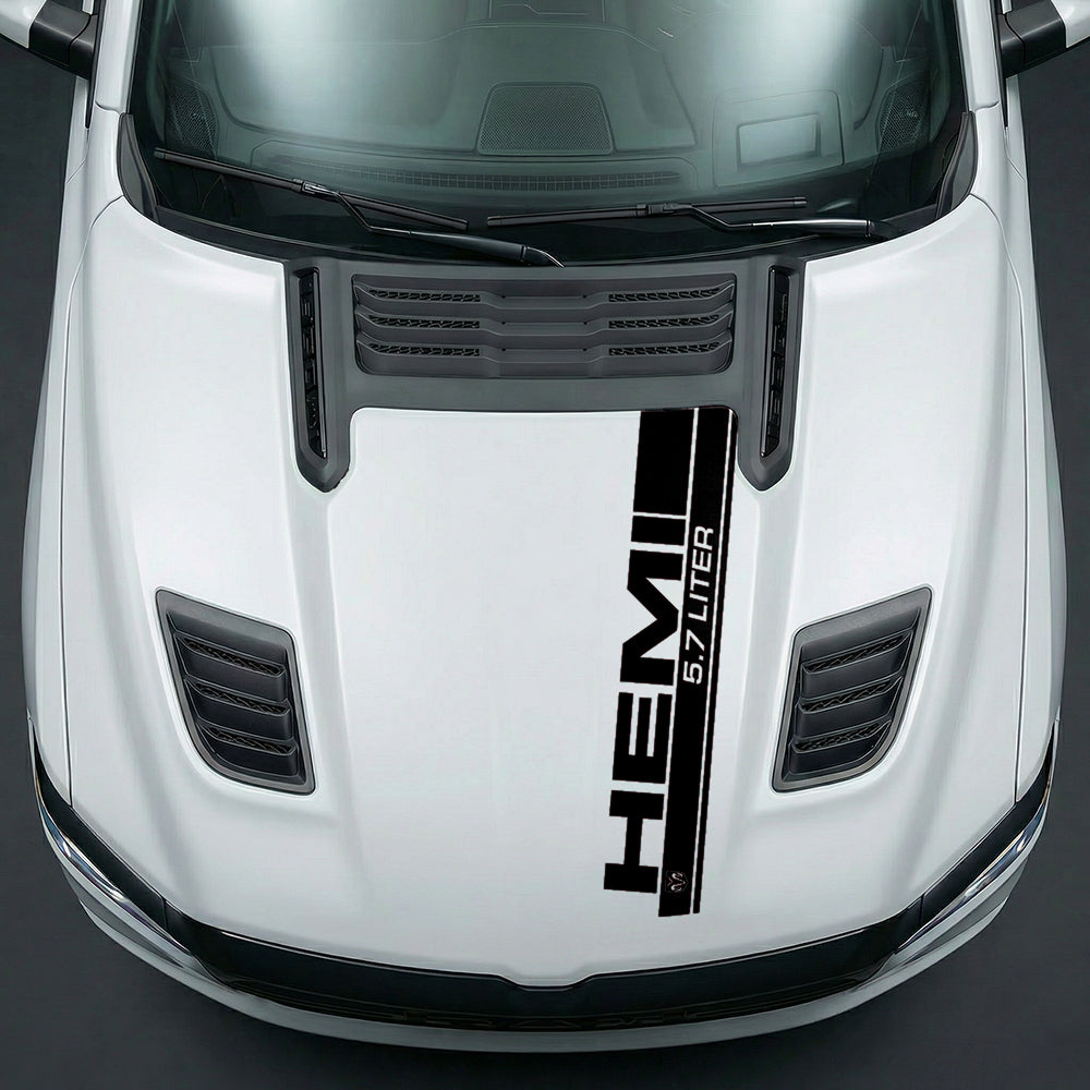Hood Panel Decal/Sticker - Premium 5.7L HEMI Vertical Racing Stripe - Cut Graphic Kit - For Dodge Ram 2019-2025 - Premium Vinyl