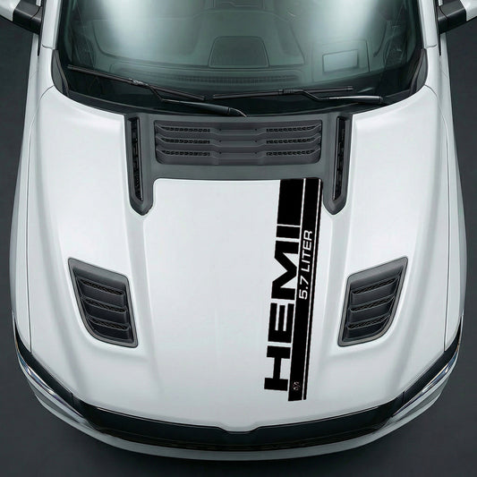 Hood Panel Decal/Sticker - Premium 5.7L HEMI Vertical Racing Stripe - Cut Graphic Kit - For Dodge Ram 2019-2025 - Premium Vinyl