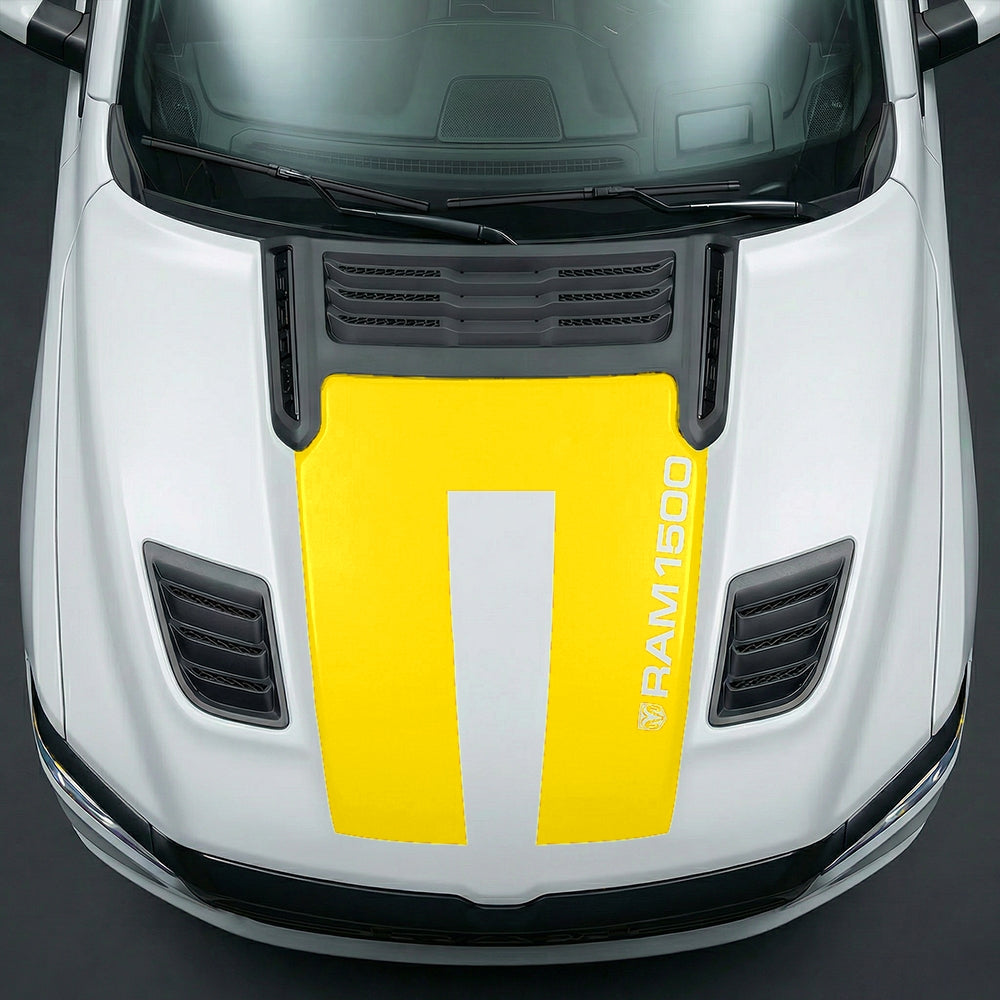 Hood Panel Decal/Sticker - Sleek Vertical RAM 1500 Text & Logo Minimalist Graphic Kit - For Dodge Ram 2019-2025 - Premium Vinyl