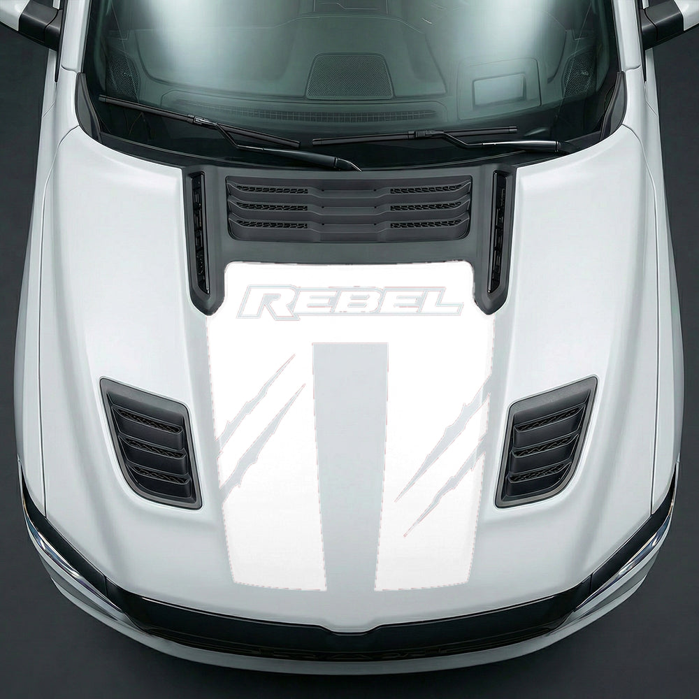 Hood Panel Decal/Sticker - Dodge RAM Rebel Claw Scratch U-Shape Stripe Graphic Kit - For Dodge Ram 2019-2025 - Premium Vinyl