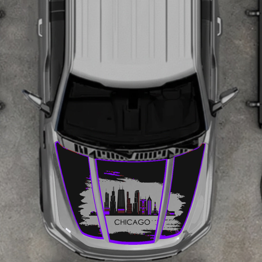 Hood Panel Decal/Sticker - Chicago - Cut - Border Graphic Kit - For Ford F-150 2020-2026 - Premium Vinyl