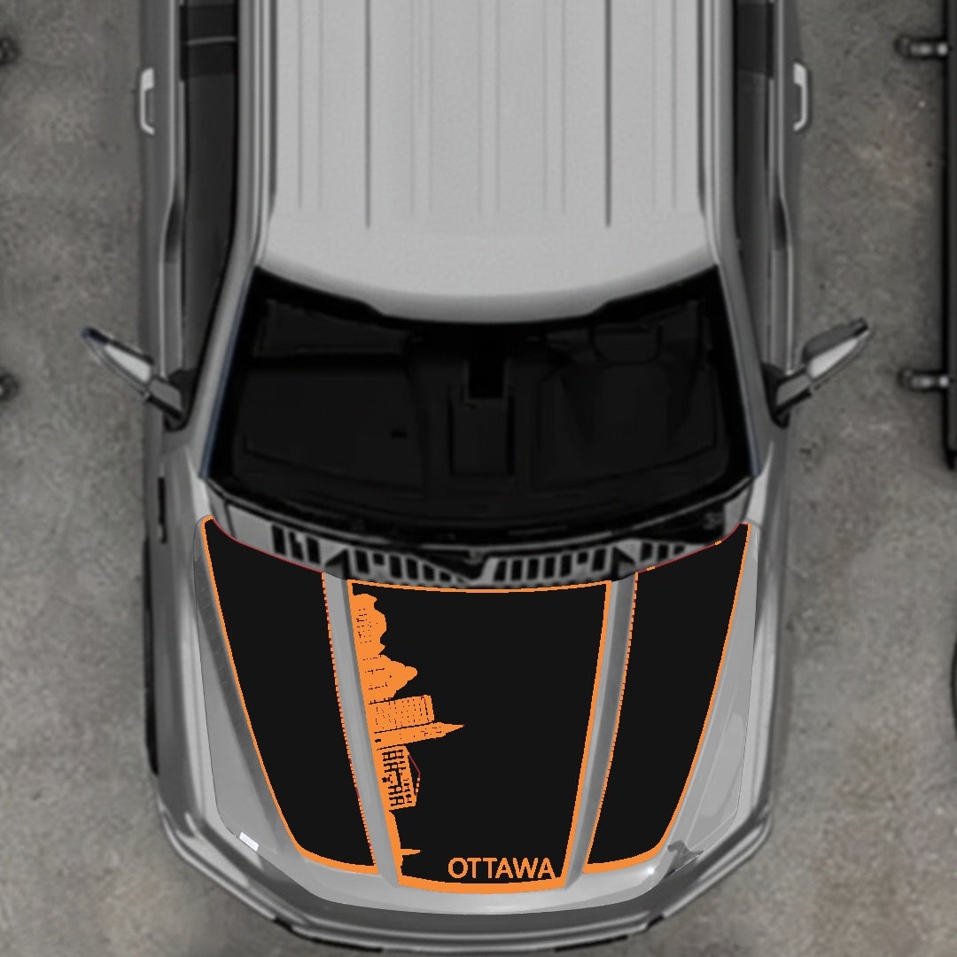 Hood Panel Decal/Sticker - Ottawa Skyline - Border Graphic Kit - For Ford F-150 2020-2026 - Premium Vinyl