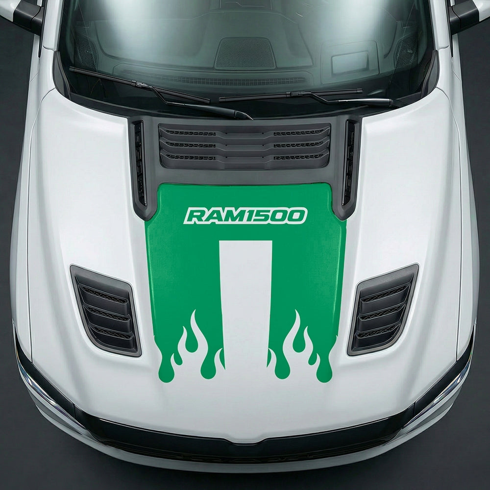 Hood Panel Decal/Sticker - RAM 1500 Flaming U-Shape Graphic Kit - For Dodge Ram 2019-2025 - Premium Vinyl