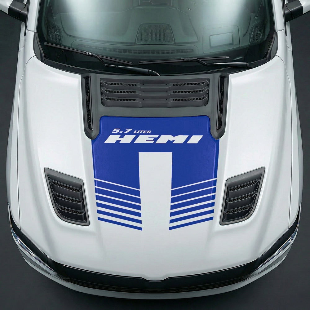Hood Panel Decal/Sticker - Aggressive 5.7L HEMI Slotted Strobe Graphic Kit - For Dodge Ram 2019-2025 - Premium Vinyl