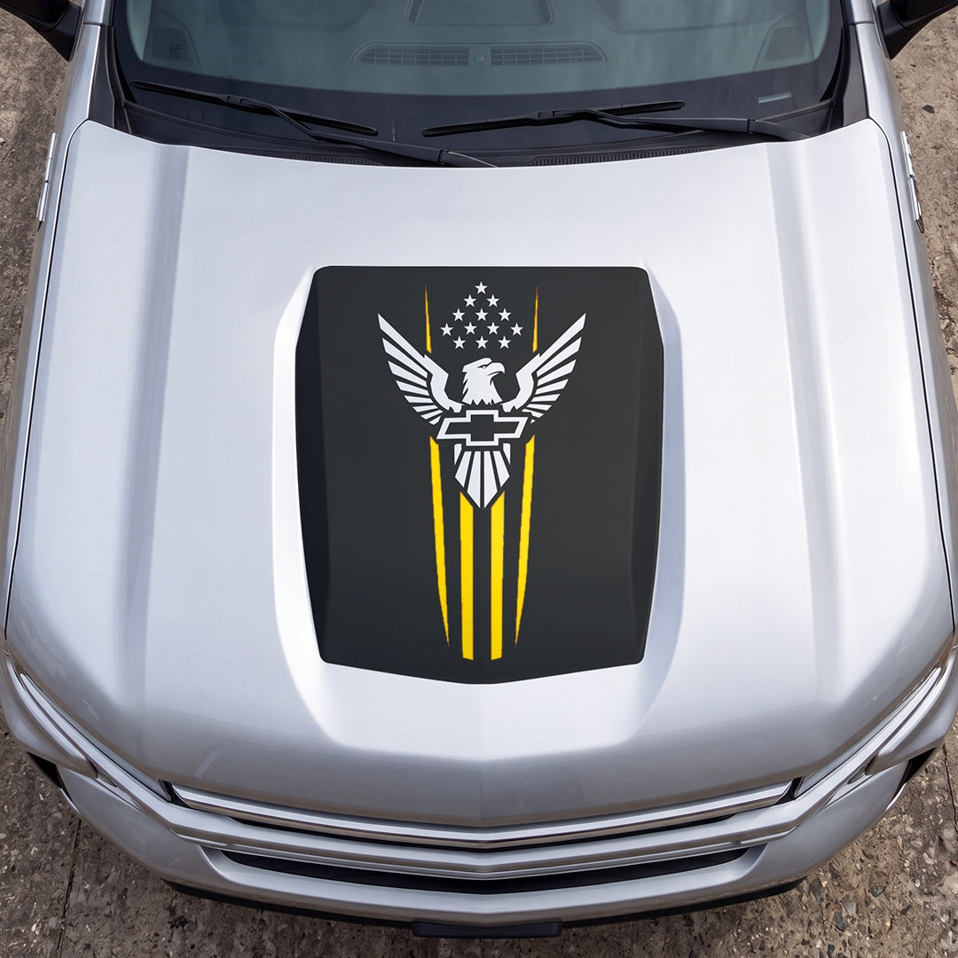 Hood Panel Decal/Sticker - Eagle with Stars Graphic Decal Graphic Kit - For Chevrolet Silverado 2019-2024 - Premium Vinyl