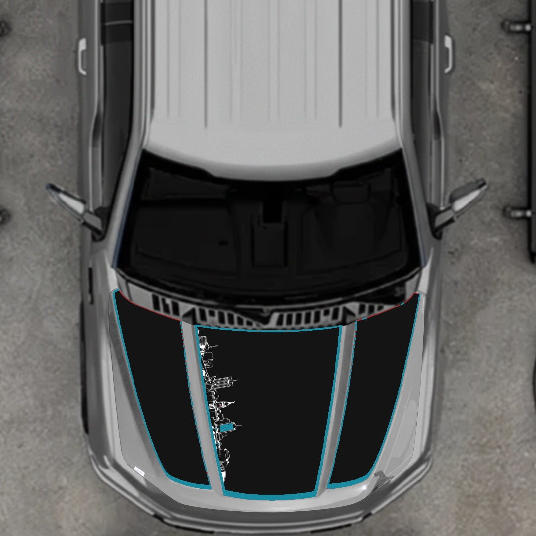 Hood Panel Decal/Sticker - Winnipeg Skyline - Cut - Border Graphic Kit - For Ford F-150 2020-2026 - Premium Vinyl