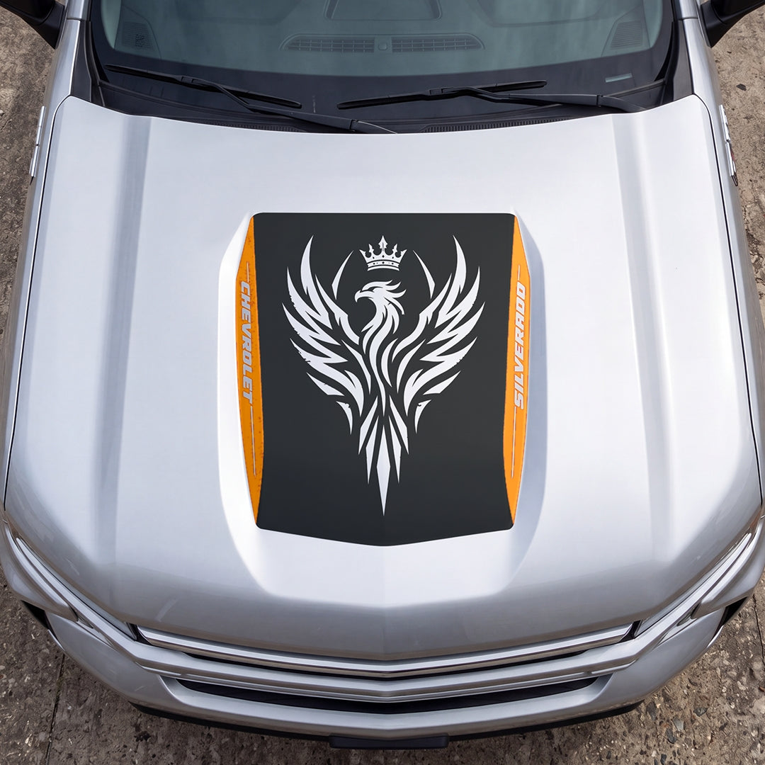 Hood Panel Decal/Sticker - Crowned Phoenix Graphic Decal Graphic Kit - For Chevrolet Silverado 2019-2024 - Premium Vinyl