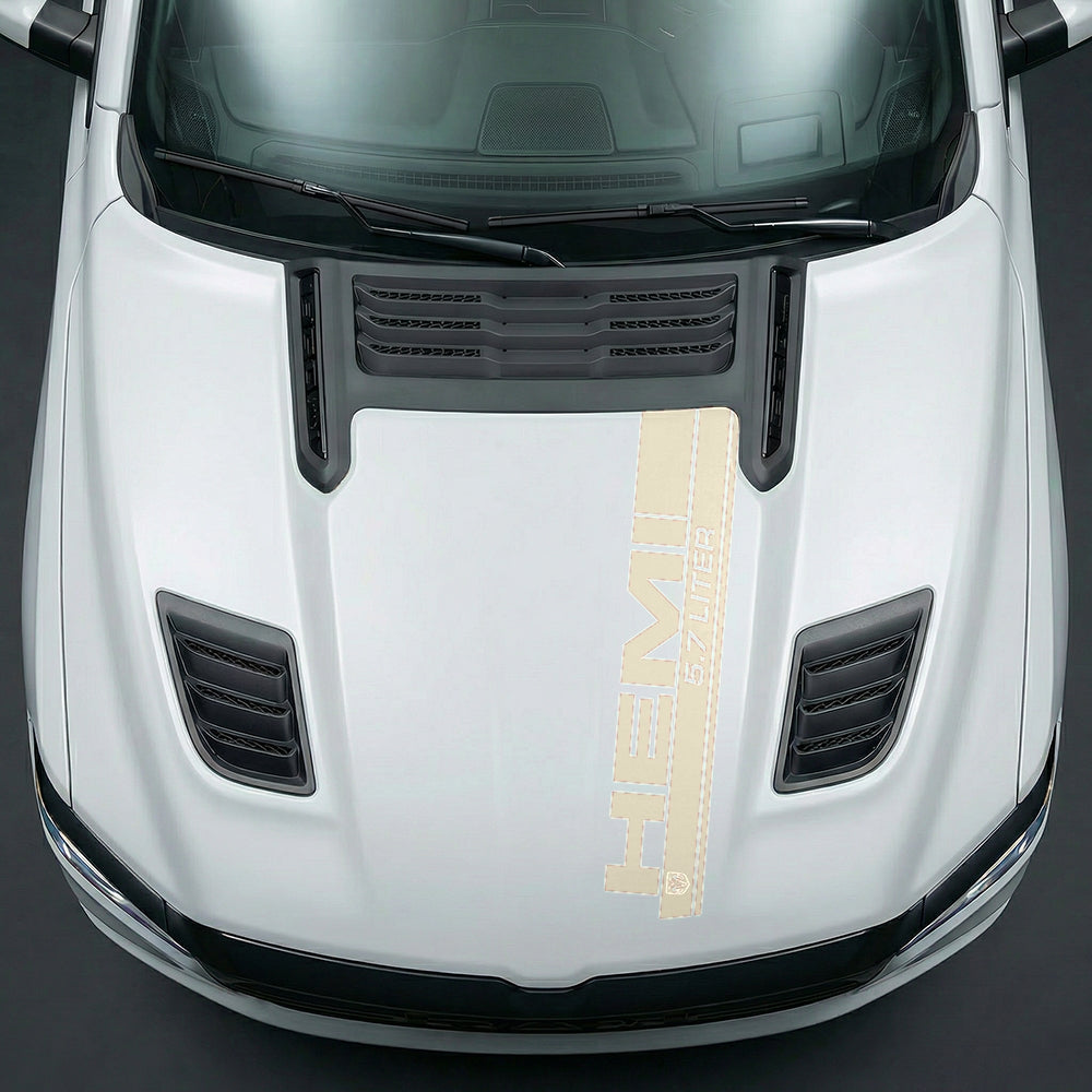 Hood Panel Decal/Sticker - Premium 5.7L HEMI Vertical Racing Stripe - Cut Graphic Kit - For Dodge Ram 2019-2025 - Premium Vinyl
