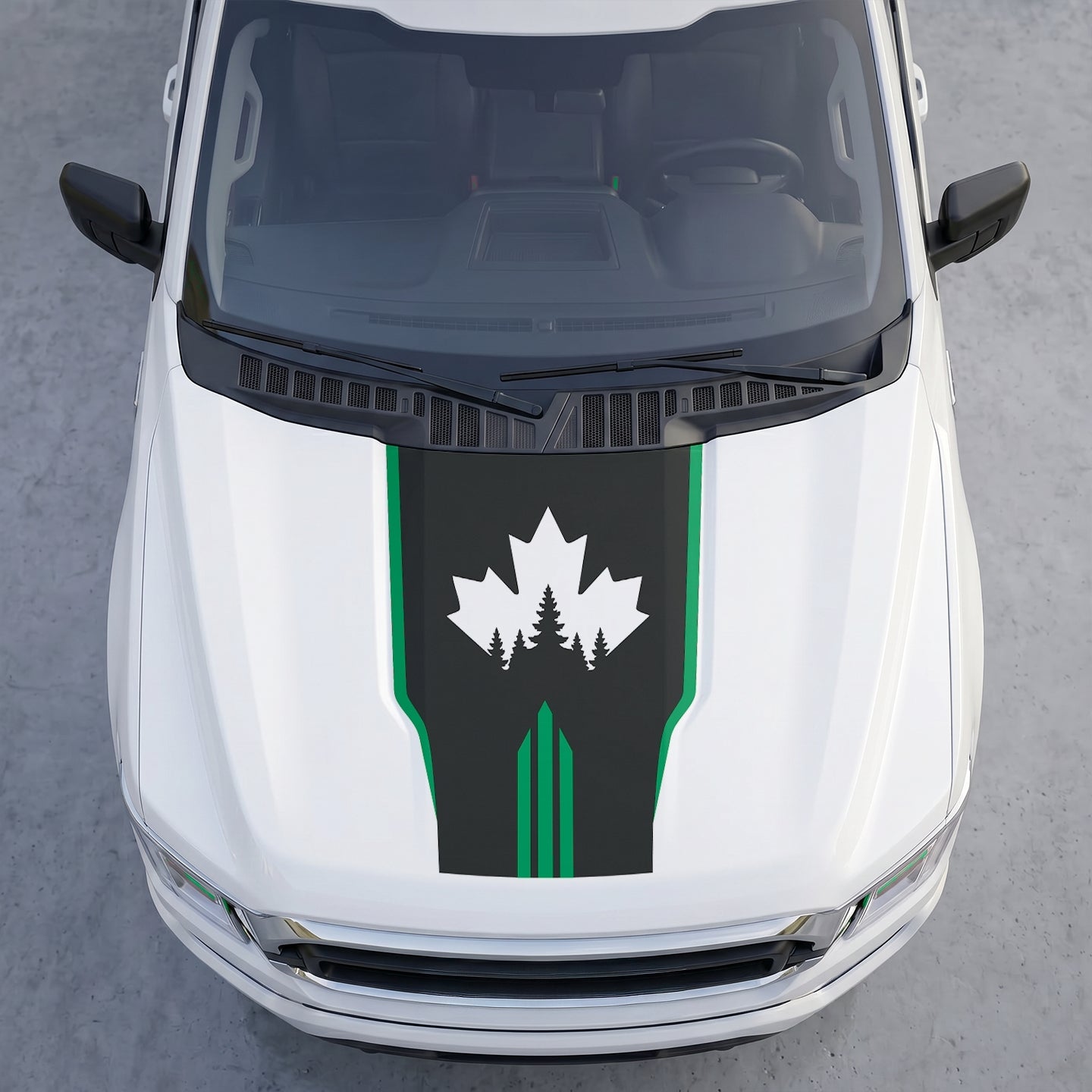 Hood Panel Decal/Sticker - Canadian Peak Hood Decal – Maple Leaf & Mountain Range Graphic Vinyl Wrap with Accent Stripes Graphic Kit - For Ford F-150 F150 2015-2020 - Premium Vinyl