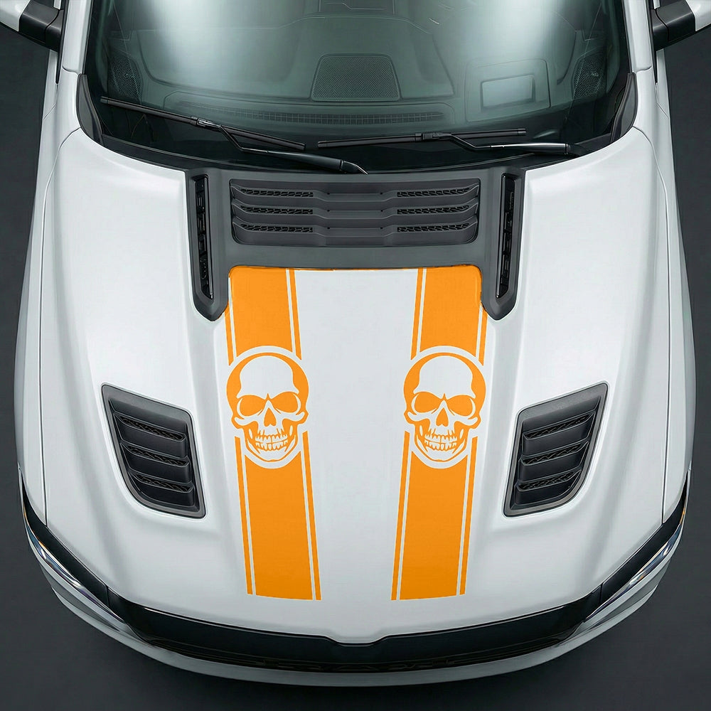 Hood Panel Decal/Sticker - Sinister Skull Racing Stripes Graphic Kit - For Dodge Ram 2019-2025 - Premium Vinyl