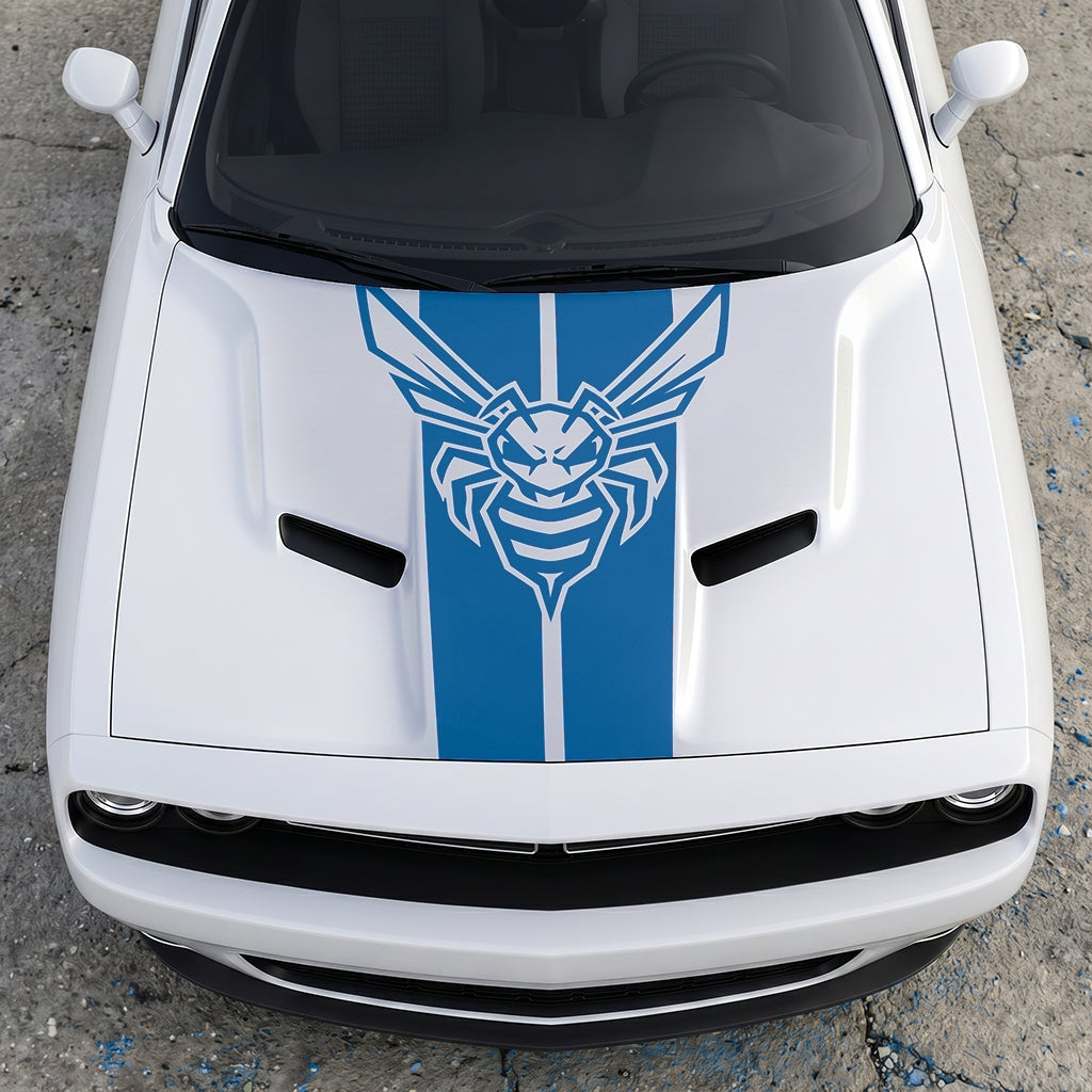 Hood Panel Decal/Sticker - Super Bee Hornet Tactical Stripe - Vertical Racing Center-Line Graphic Kit - For Dodge Challenger 2015-2024 - Premium Vinyl