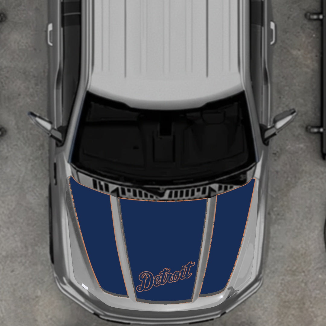 Hood Panel Decal/Sticker - Detroit Blue - Border Graphic Kit - For Ford F-150 2020-2026 - Premium Vinyl