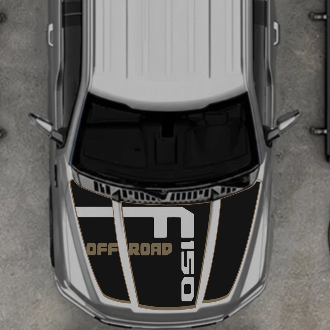 Hood Panel Decal/Sticker - Style 6 - Cut - Border Graphic Kit - For Ford F-150 2020-2026 - Premium Vinyl