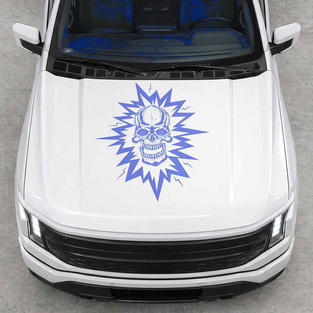 Hood Panel Decal/Sticker - Cut Electric Skull Graphic Decal Graphic Kit - For FORD F-150 2015-2020 - Premium Vinyl