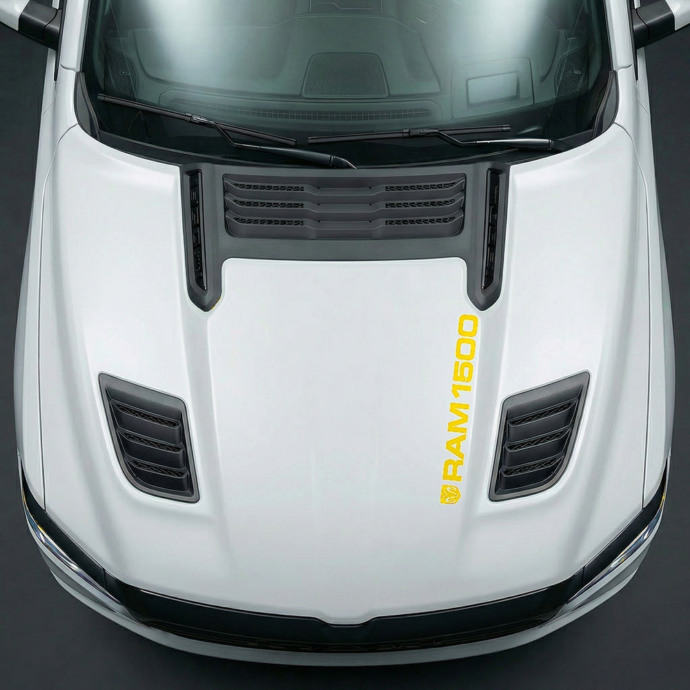 Hood Panel Decal/Sticker - Sleek Vertical RAM 1500 Text & Logo Minimalist - Cut Graphic Kit - For Dodge Ram 2019-2025 - Premium Vinyl