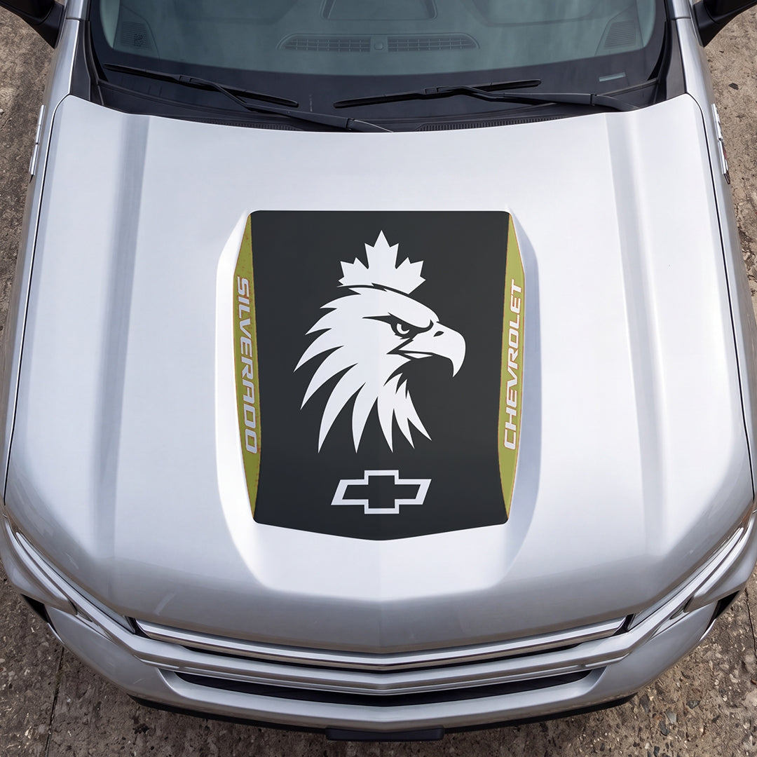 Hood Panel Decal/Sticker - Eagle Head with Maple Graphic Decal Graphic Kit - For Chevrolet Silverado 2019-2024 - Premium Vinyl