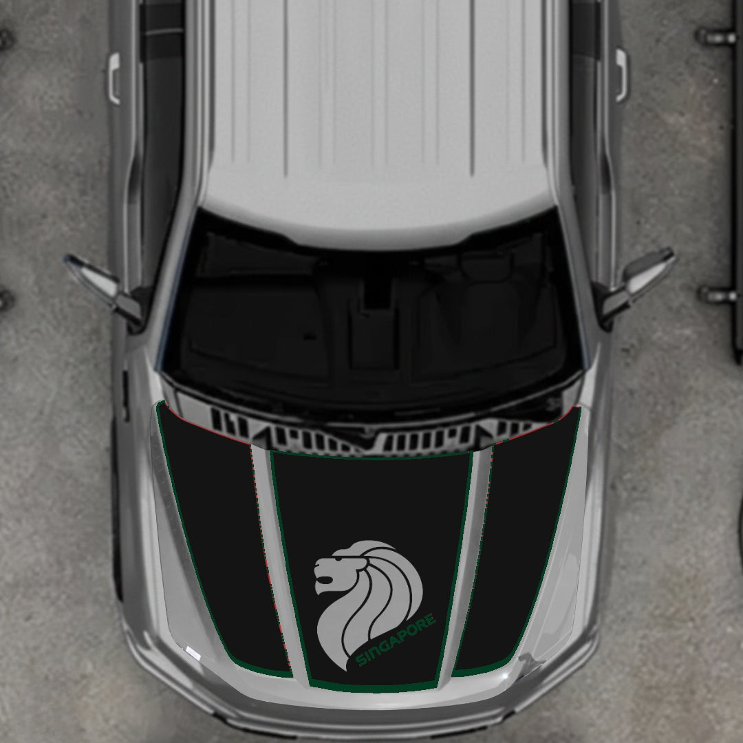 Hood Panel Decal/Sticker - Singapore - Cut  - Border Graphic Kit - For Ford F-150 2020-2026 - Premium Vinyl