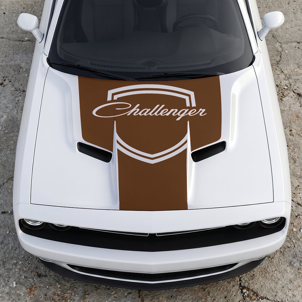 Hood Panel Decal/Sticker - Challenger Retro Script Shield - Vintage Style Crest Graphic Kit - For Dodge Challenger 2015-2024 - Premium Vinyl