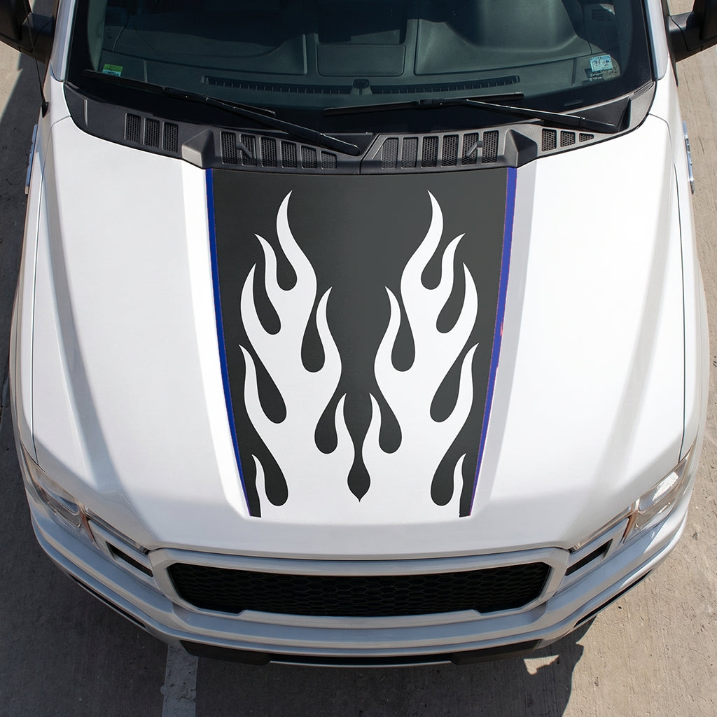 Hood Panel Decal/Sticker - Twin Burning Flames Graphic Decal Graphic Kit - For Ford F-150 2015-2020 - Premium Vinyl