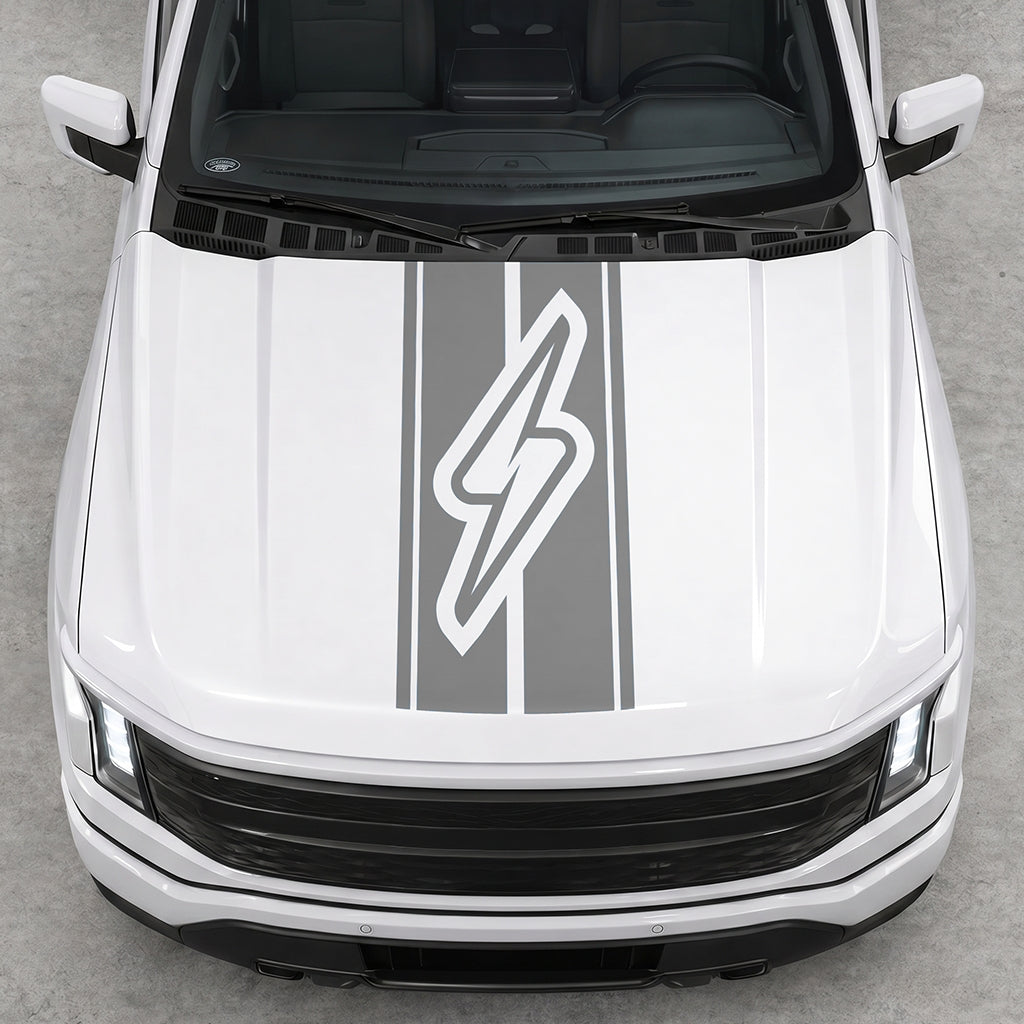 Hood Panel Decal/Sticker - Triple Stripes Electric Graphic Decal Graphic Kit - For FORD F-150 2015-2020 - Premium Vinyl