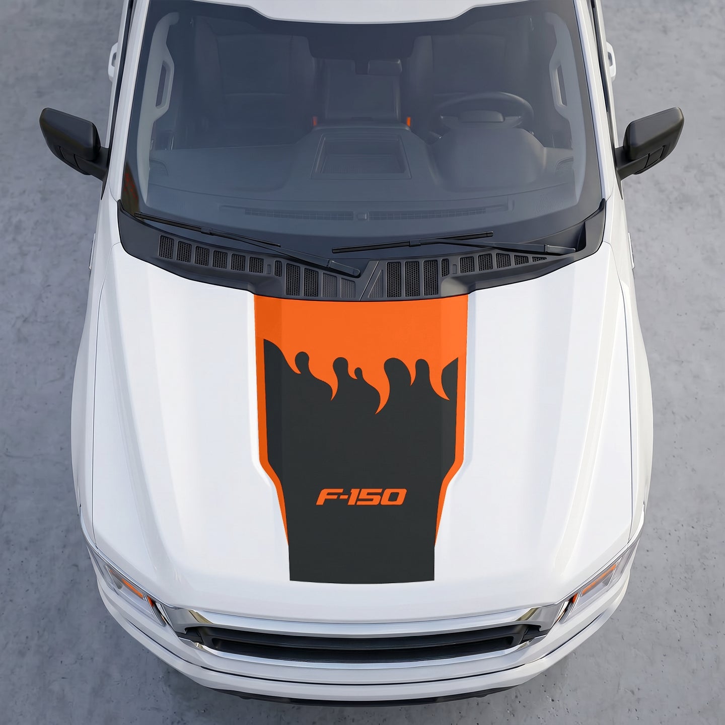 Hood Panel Decal/Sticker - Fire Flame Wave Hood Decal Wrap – Bold Liquid Flame Vector Graphic Kit - For Ford F-150 F150 2015-2020 - Premium Vinyl
