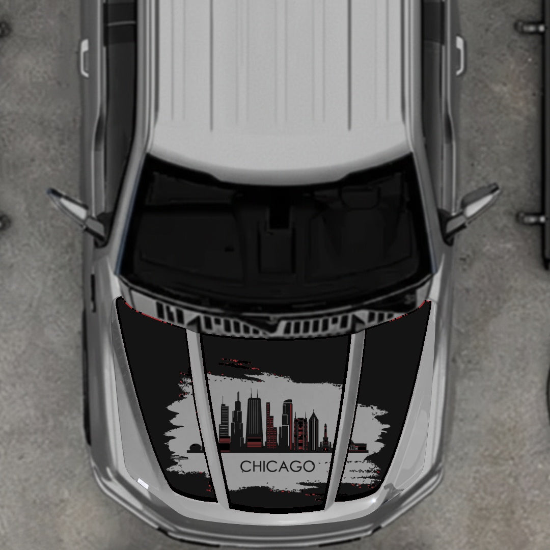 Hood Panel Decal/Sticker - Chicago - Cut - Border Graphic Kit - For Ford F-150 2020-2026 - Premium Vinyl