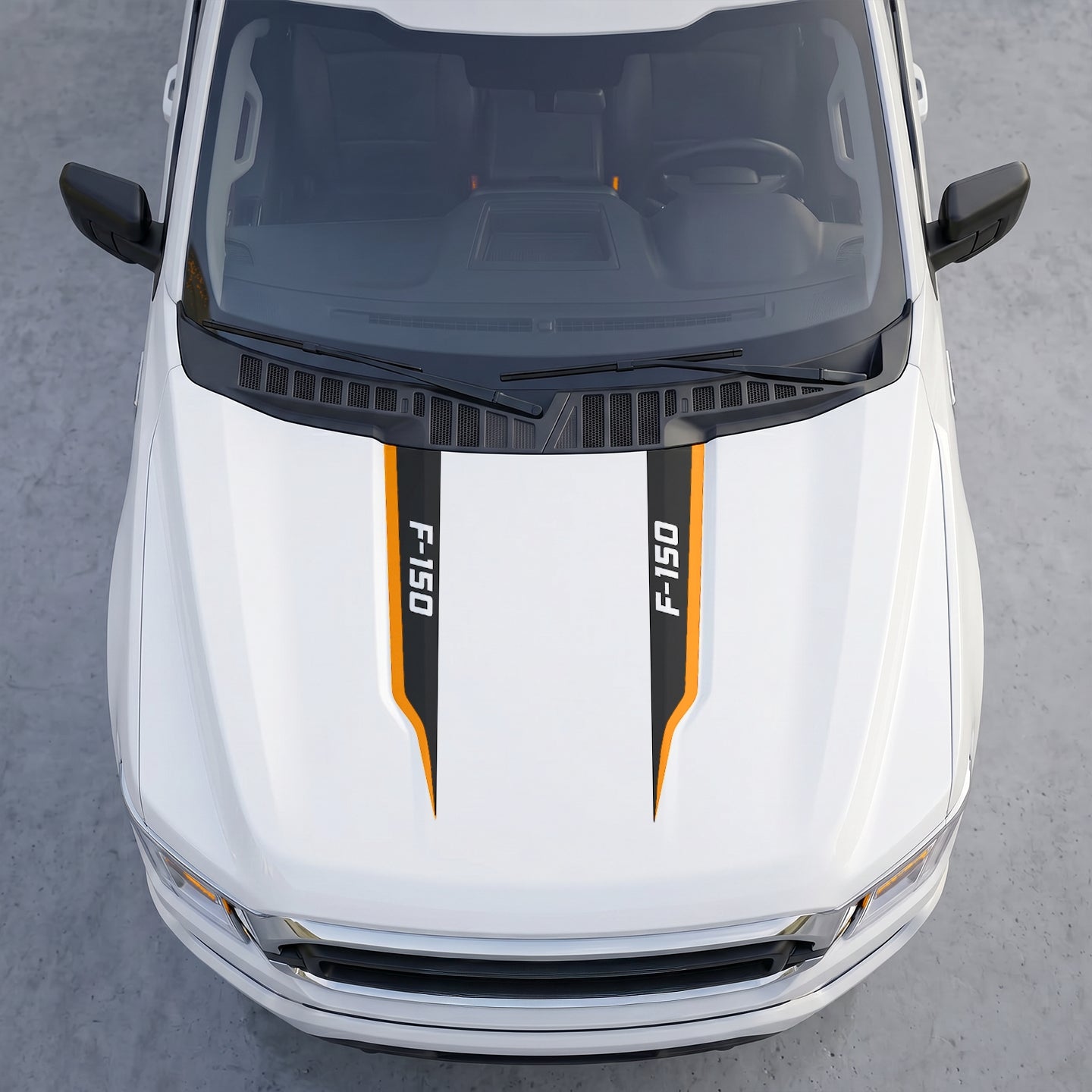 Hood Panel Decal/Sticker - Clean Sport Hood Cowl Accent Stripes – Dual Side Edge Matte Black Vinyl Decals with White Text Graphic Kit - For Ford F-150 F150 2015-2020 - Premium Vinyl