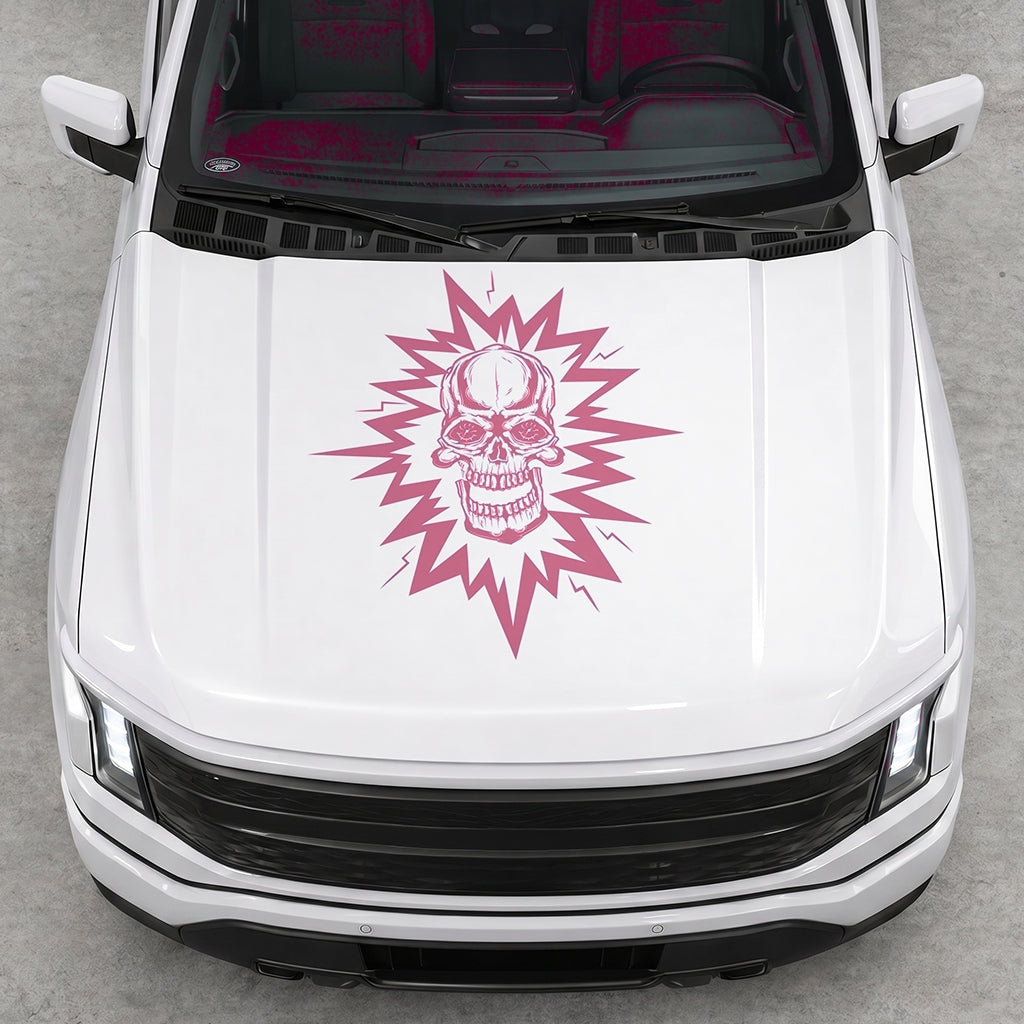 Hood Panel Decal/Sticker - Cut Electric Skull Graphic Decal Graphic Kit - For FORD F-150 2015-2020 - Premium Vinyl