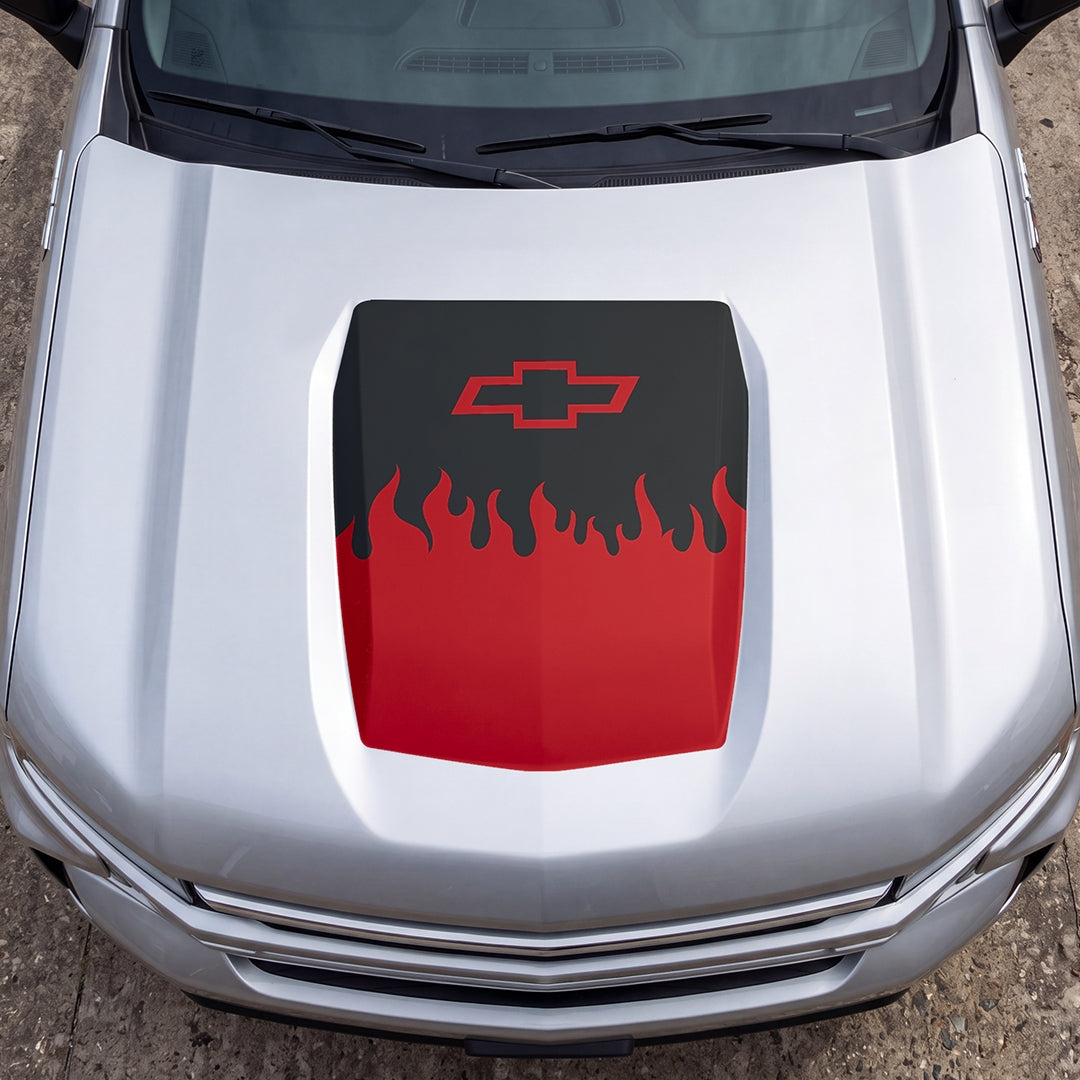 Hood Panel Decal/Sticker - Burning Flames Graphic Decal Graphic Kit - For Chevrolet Silverado 2019-2024 - Premium Vinyl