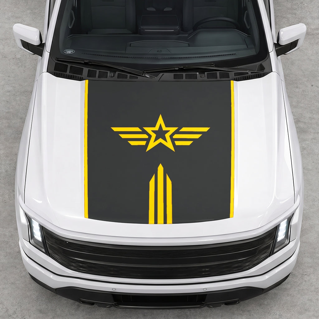 Hood Panel Decal/Sticker - Winged Star Graphic Decal Graphic Kit - For Ford F-150 2015-2020 - Premium Vinyl