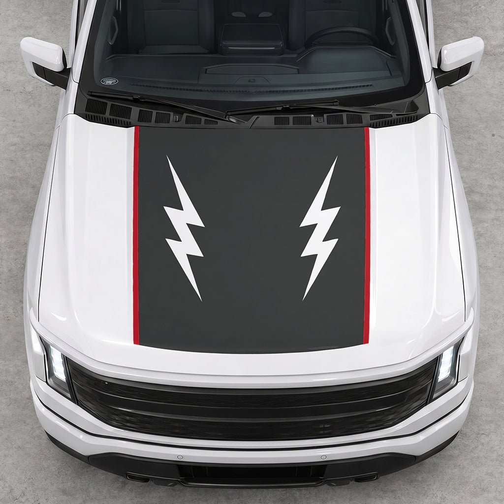 Hood Panel Decal/Sticker - Twin Electric Waves Graphic Decal Graphic Kit - For Ford F-150 2015-2020 - Premium Vinyl