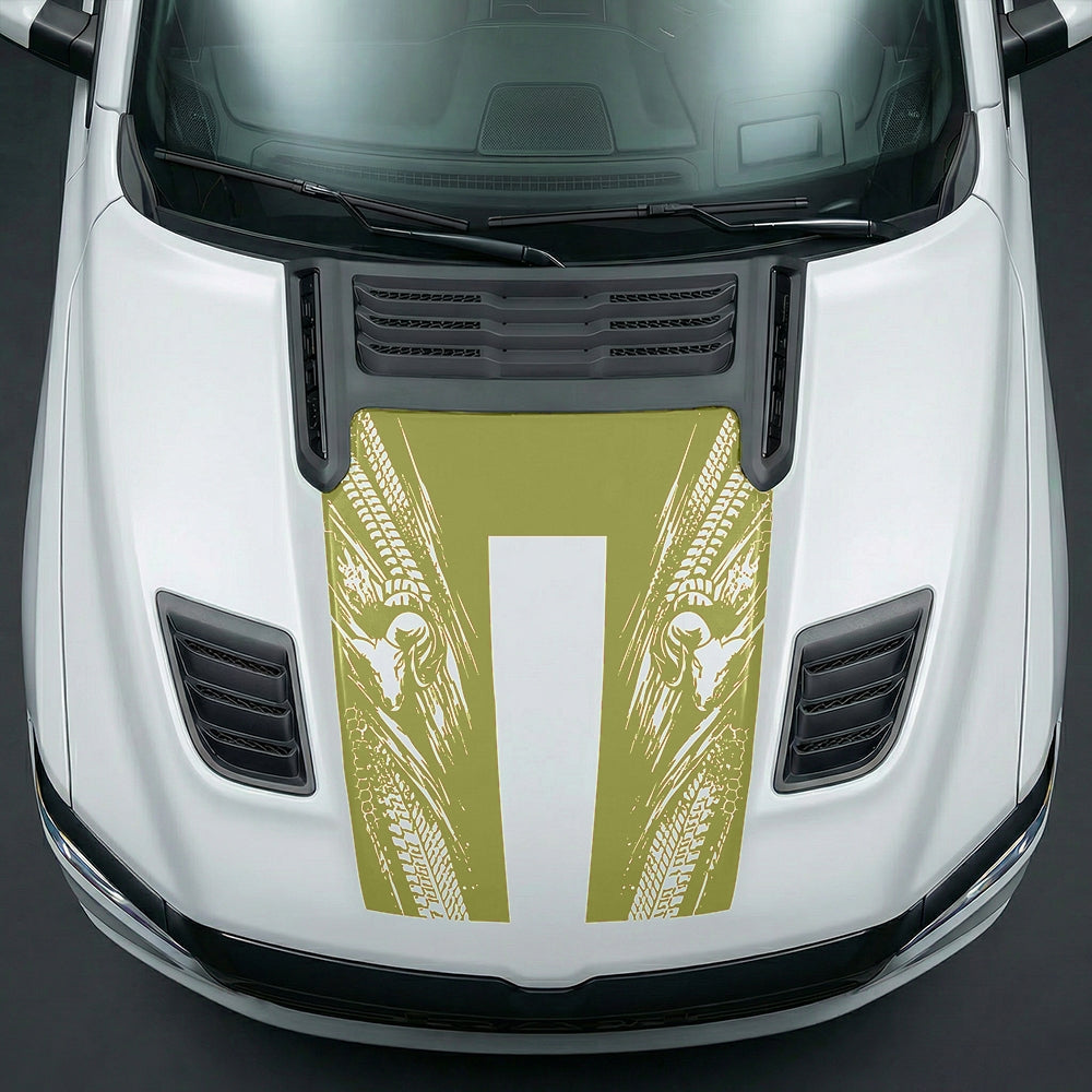 Hood Panel Decal/Sticker - Extreme Tread & Slash Ram Mascot U-Shape Graphic Kit - For Dodge Ram 2019-2025 - Premium Vinyl