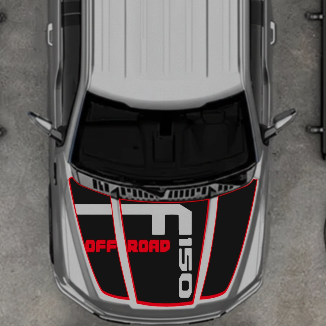 Hood Panel Decal/Sticker - Style 6 - Cut - Border Graphic Kit - For Ford F-150 2020-2026 - Premium Vinyl