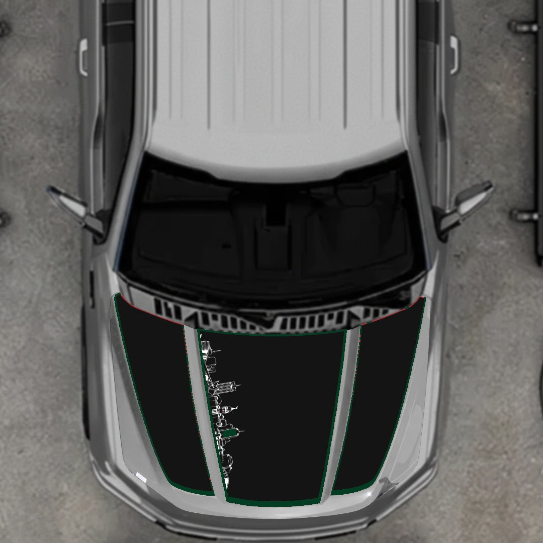 Hood Panel Decal/Sticker - Winnipeg Skyline - Cut - Border Graphic Kit - For Ford F-150 2020-2026 - Premium Vinyl
